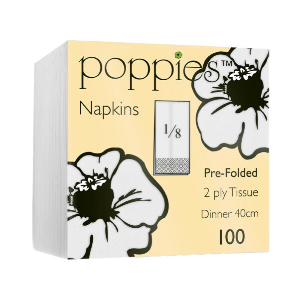 2 Ply 40cm 8 fold White Napkin