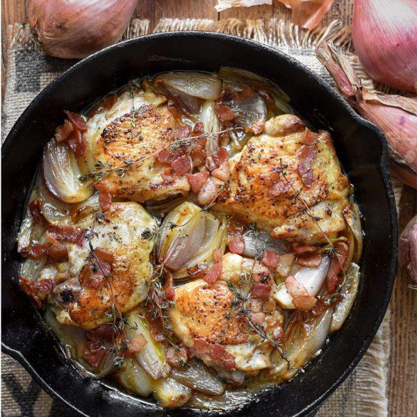 Chicken in White Wine with Bacon & Shallots Serves 2