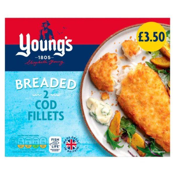 Youngs 2 Breaded Cod Fillets Price Marked £3.50