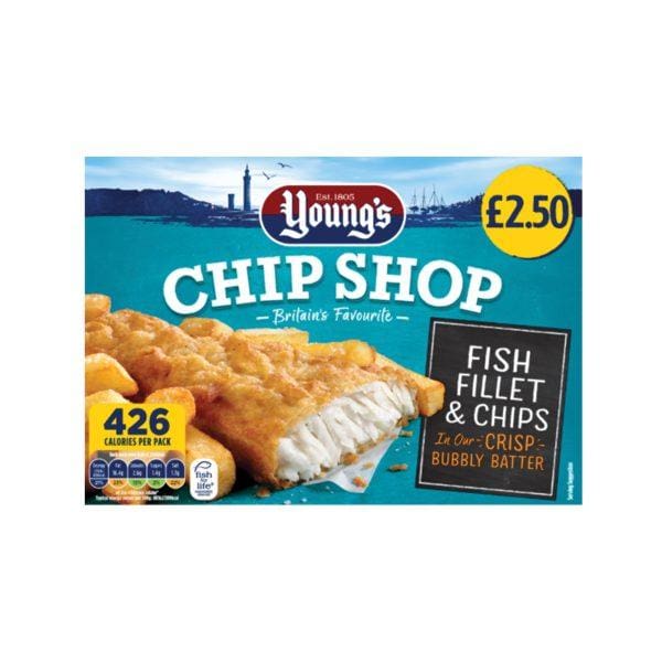 Youngs Fish Chips Price Marked £2.50